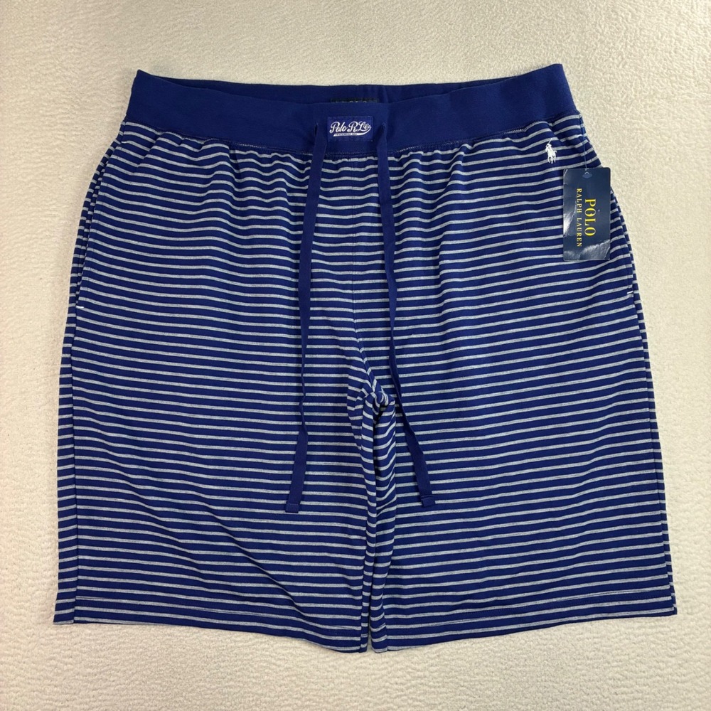 Polo Ralph Lauren Shorts Men XL Blue Striped  Sleepwear Knit Lounge Pajama NWT